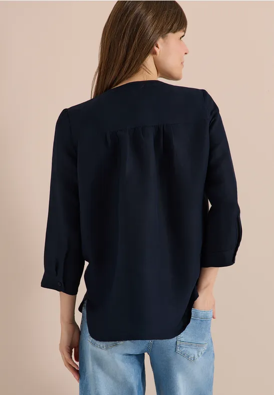 Split-Neck-Bluse aus Leinenmix