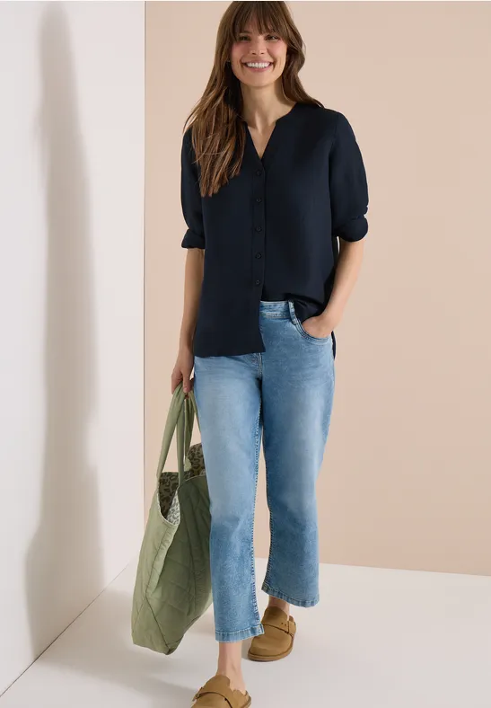 Split-Neck-Bluse aus Leinenmix