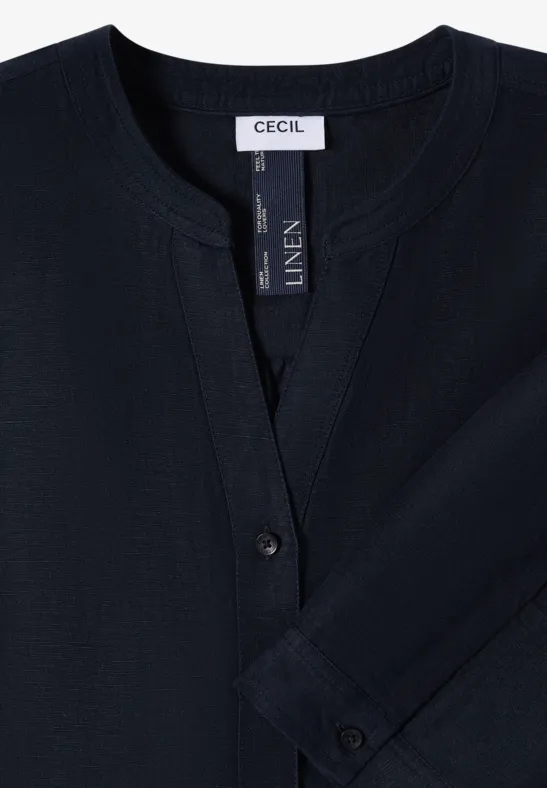 Split-Neck-Bluse aus Leinenmix