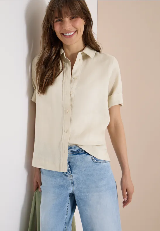 Kurzärmelige Bluse aus reinem Leinen