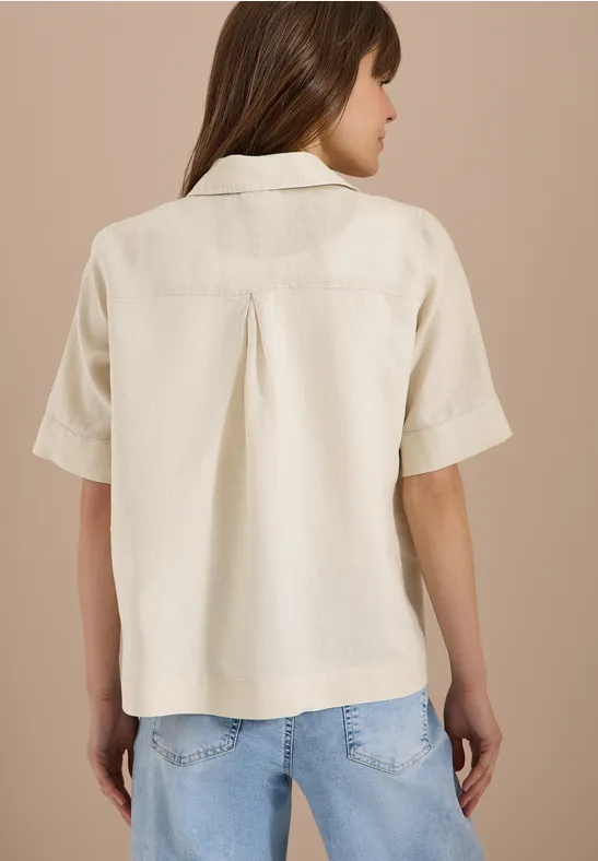 Kurzärmelige Bluse aus reinem Leinen