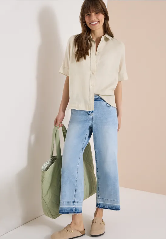 Kurzärmelige Bluse aus reinem Leinen