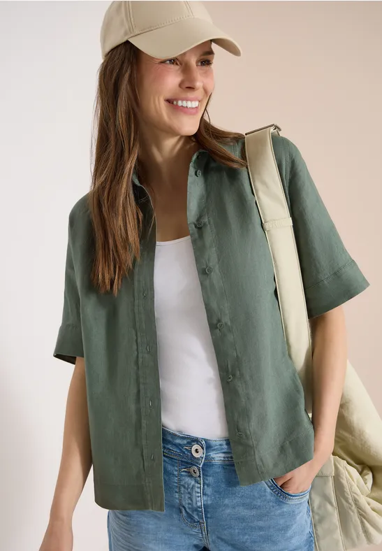 Kurzarm-Hemdbluse aus reinem Leinen