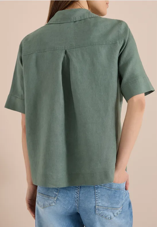 Kurzarm-Hemdbluse aus reinem Leinen