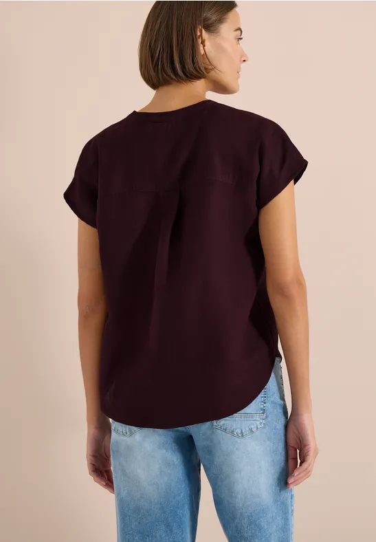 Locker fallendes Leinenmix-Top mit Split-Neck