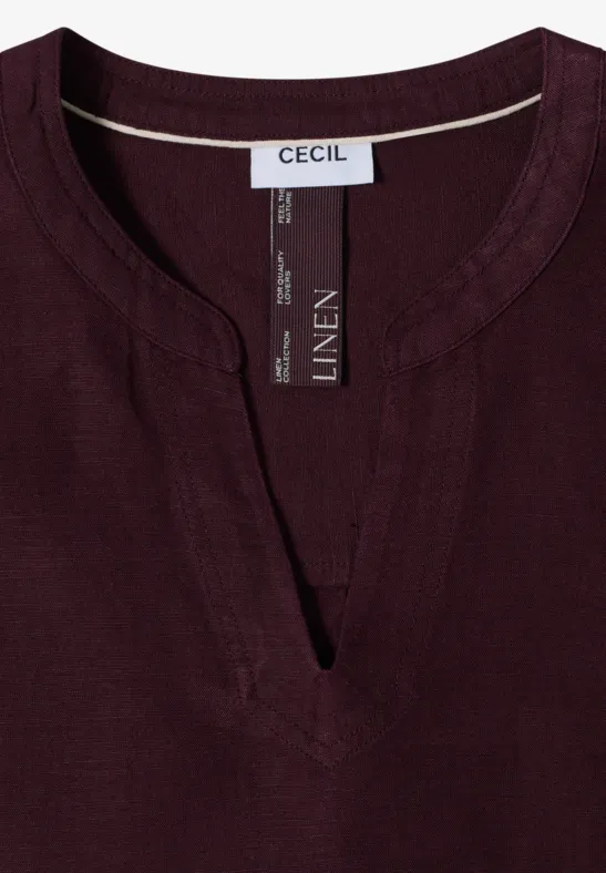 Locker fallendes Leinenmix-Top mit Split-Neck