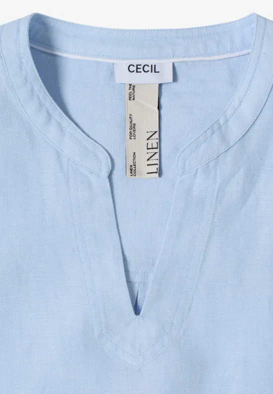 Lockeres Leinenmix-Top mit Split-Neck