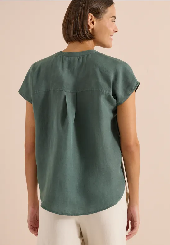 Lässige Leinenmix-Bluse mit Schlitz-Ausschnitt