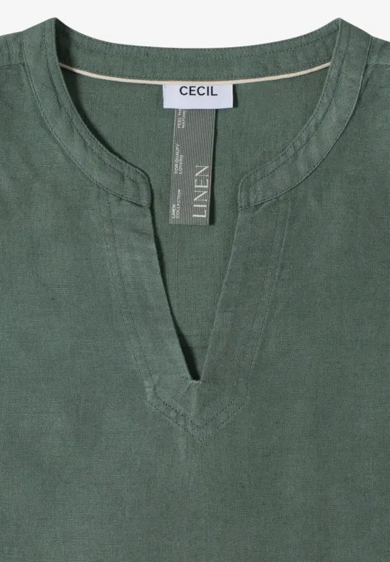 Lässige Leinenmix-Bluse mit Schlitz-Ausschnitt