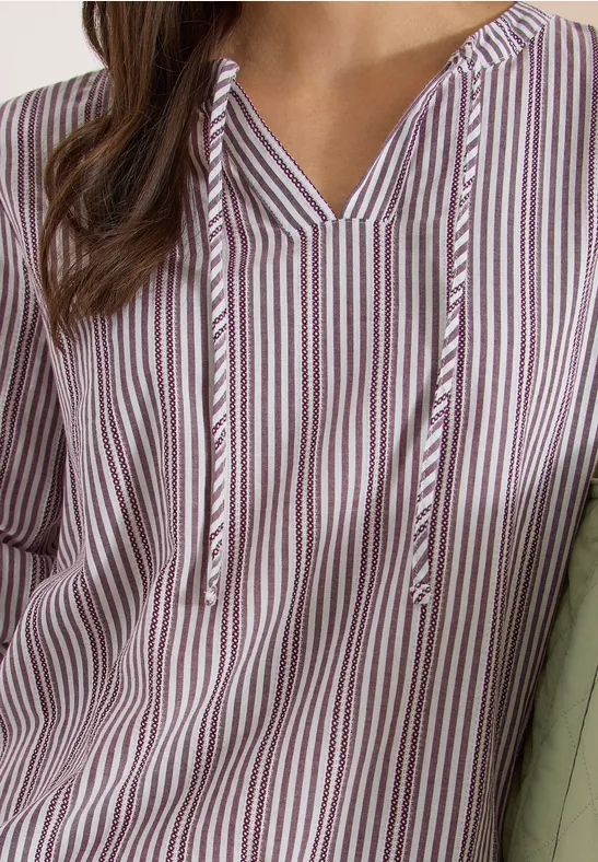 Gestreifte Baumwolltunika mit Split Neck