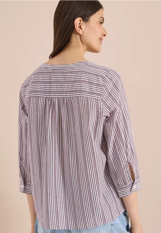 Gestreifte Baumwolltunika mit Split Neck