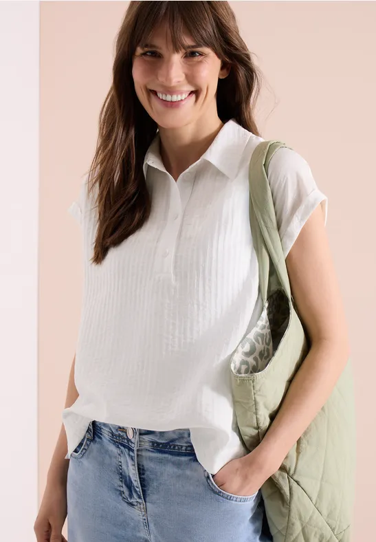 Strukturierte Kurzarm-Polobluse