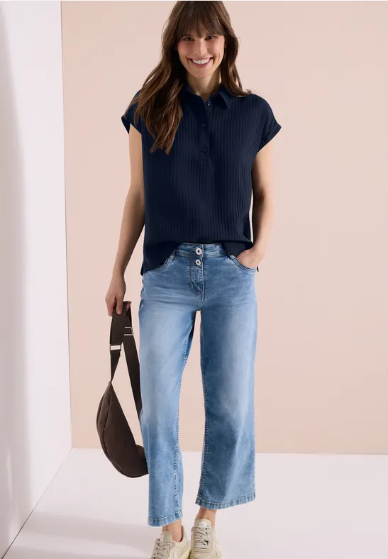 Strukturierte Kurzarm-Polobluse