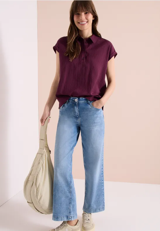 Strukturierte Kurzarm-Polo-Bluse