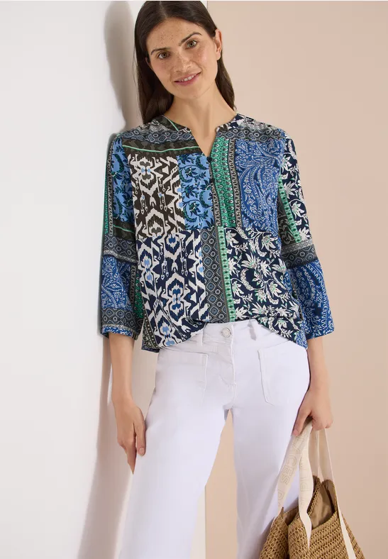 Lebhafte Patchwork-Print-Bluse