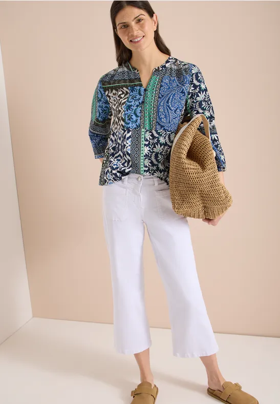 Lebhafte Patchwork-Print-Bluse