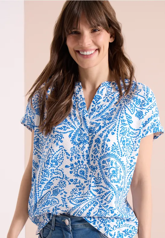 Seersucker-Bluse mit Paisley-Print