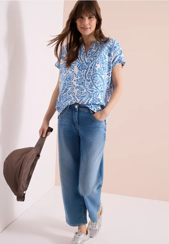 Seersucker-Bluse mit Paisley-Print