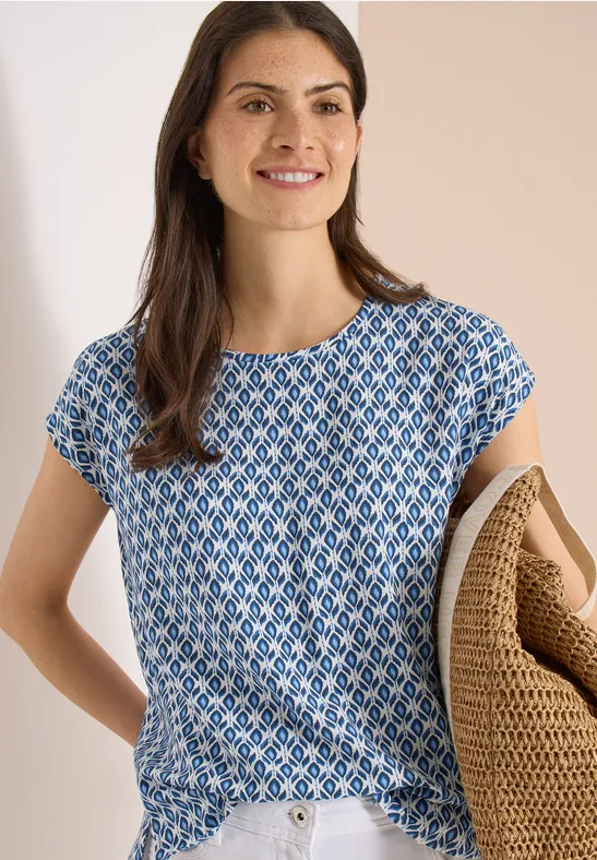 Gemustertes Viskose-Blusenshirt