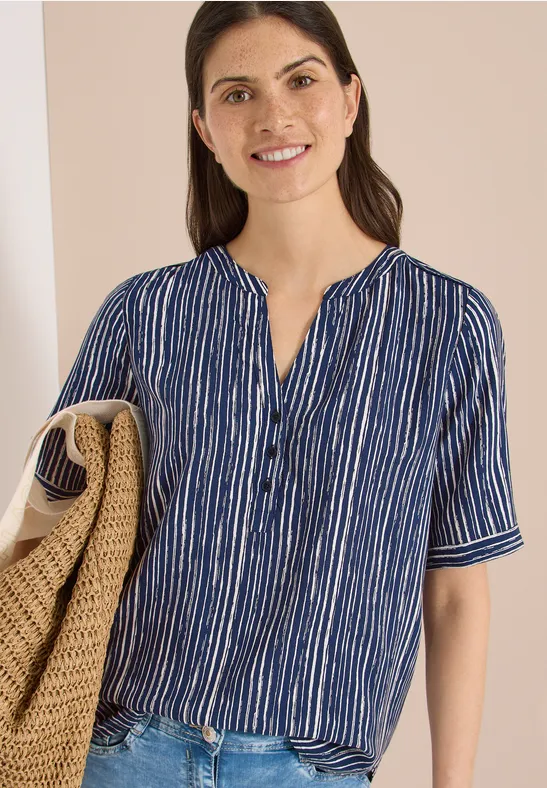Lockere Gestreifte Bluse mit Split-Neck