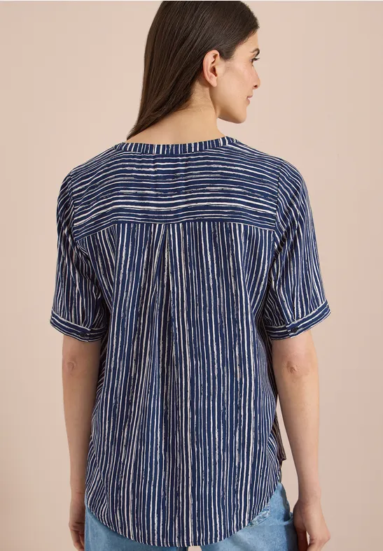 Lockere Gestreifte Bluse mit Split-Neck
