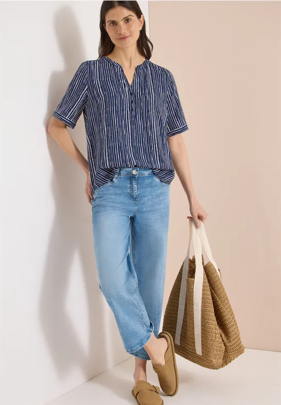 Lockere Gestreifte Bluse mit Split-Neck