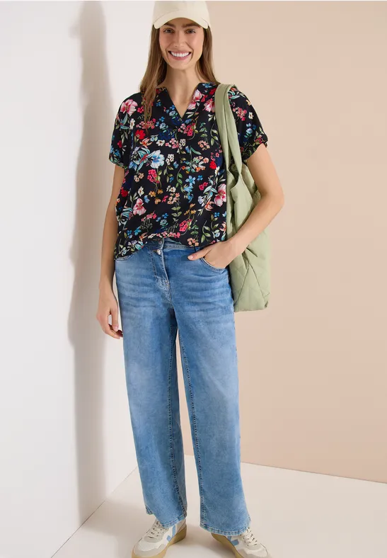 Bluse mit floralem Muster und Split-Neck