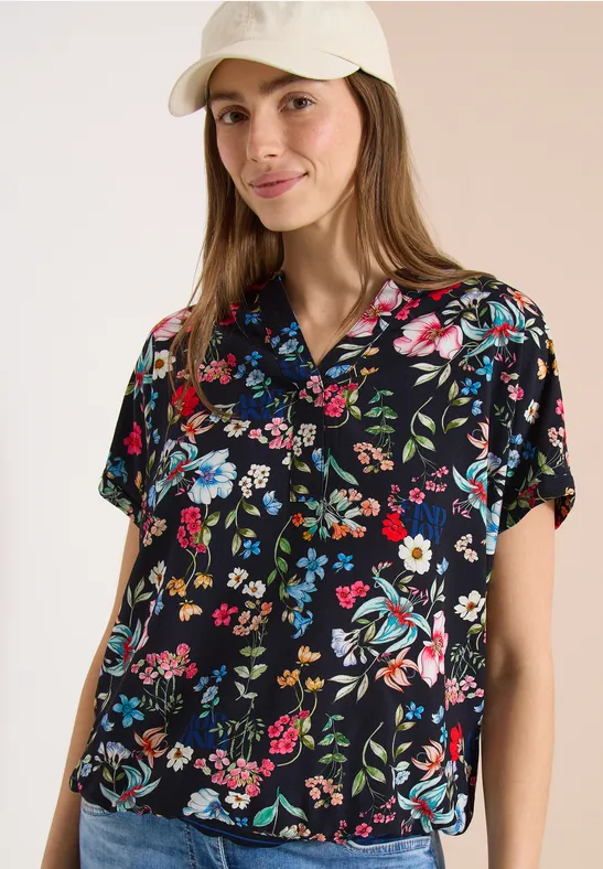 Bluse mit floralem Muster und Split-Neck