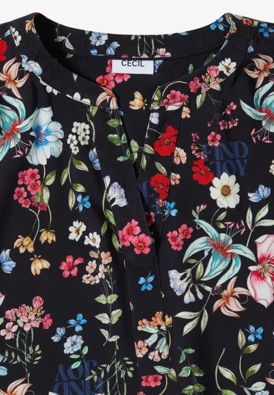 Bluse mit floralem Muster und Split-Neck