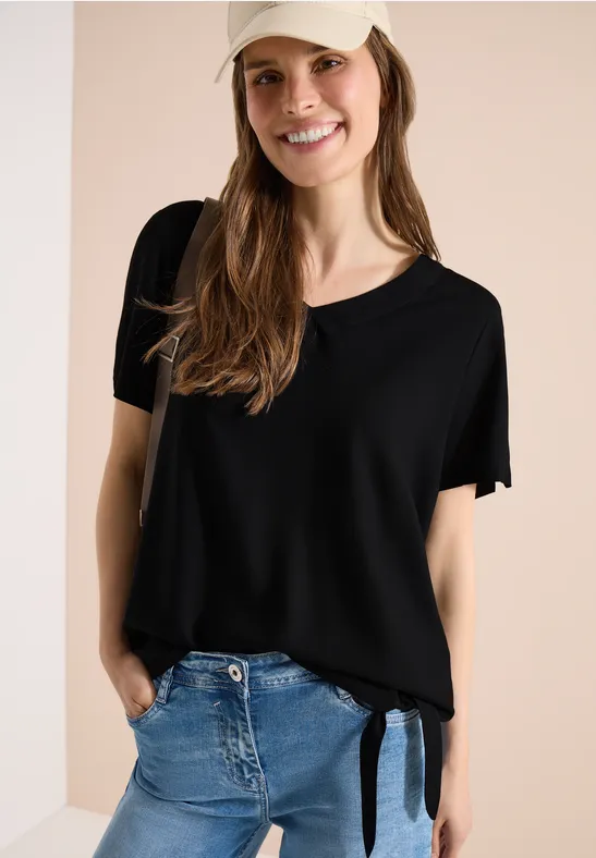 Viskose-Blusenshirt mit Knotendetail