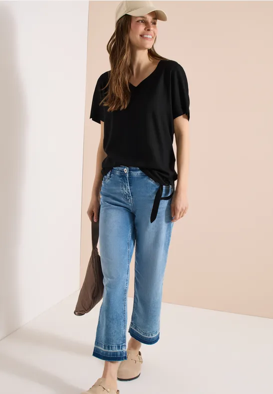 Viskose-Blusenshirt mit Knotendetail