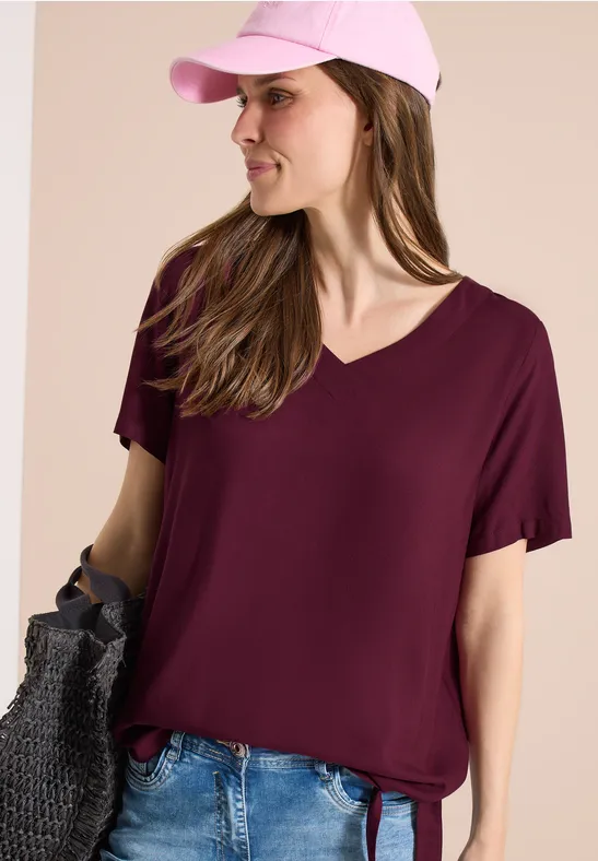 V-Ausschnitt Blusenshirt mit Knotendetail