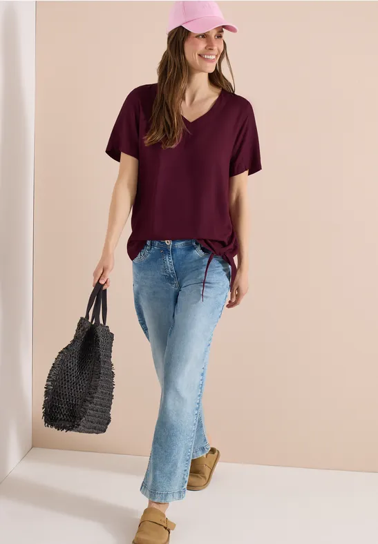 V-Ausschnitt Blusenshirt mit Knotendetail
