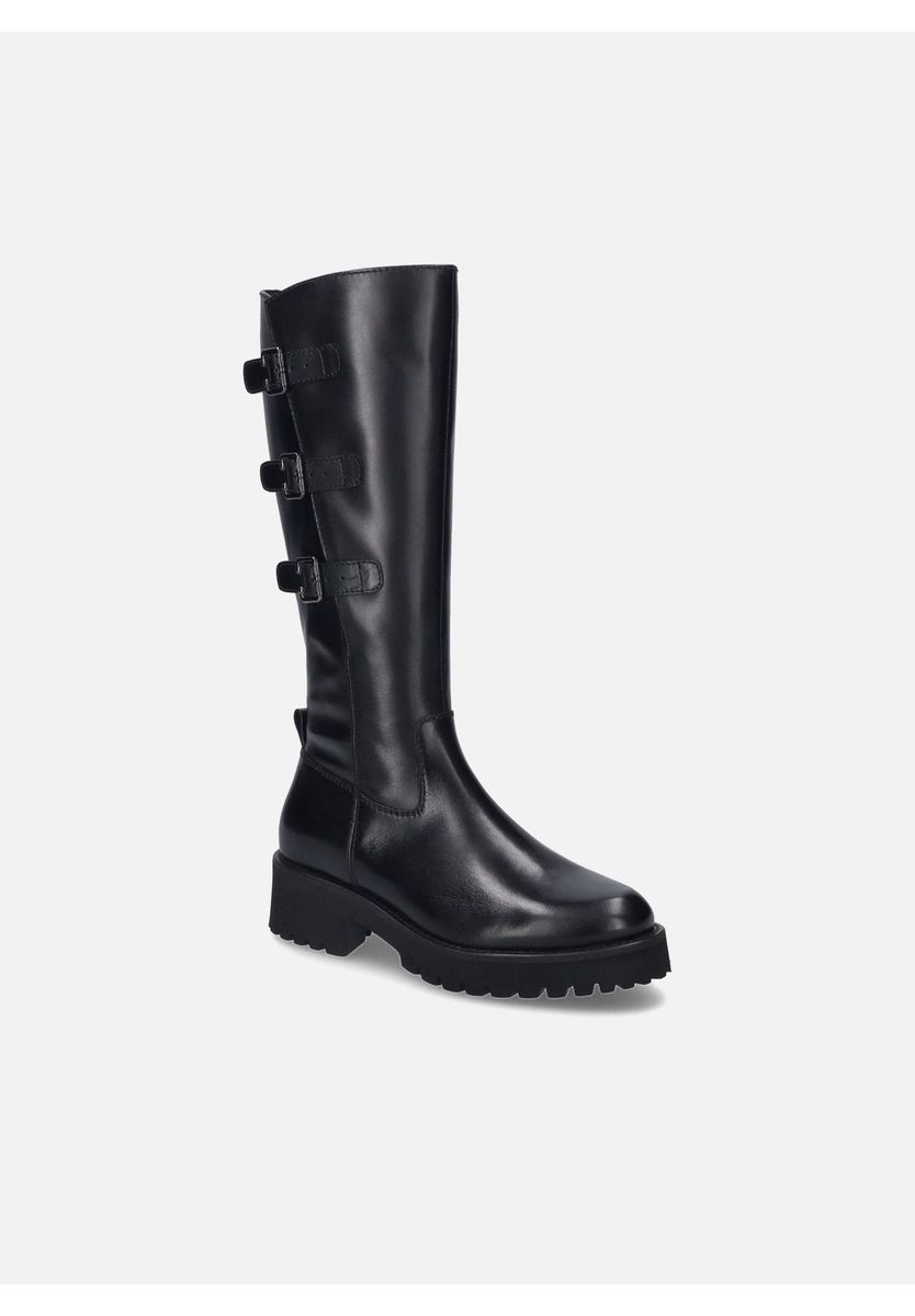 Kniehohe Lederstiefel mit Schnallen