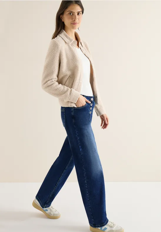 High-Waist Wide-Leg Jeans mit Knopfleiste