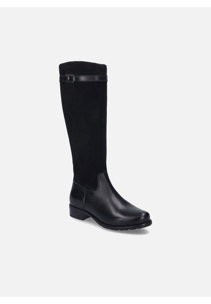 Kniehohe Stiefel im Materialmix