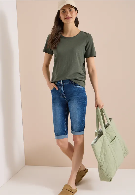 High Waist Slim Leg Jeansshorts