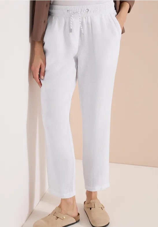 Schmal geschnittene Leinenhose mit Tunnelzug
