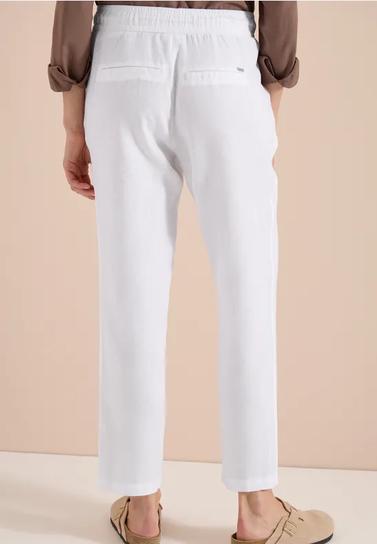 Schmal geschnittene Leinenhose mit Tunnelzug