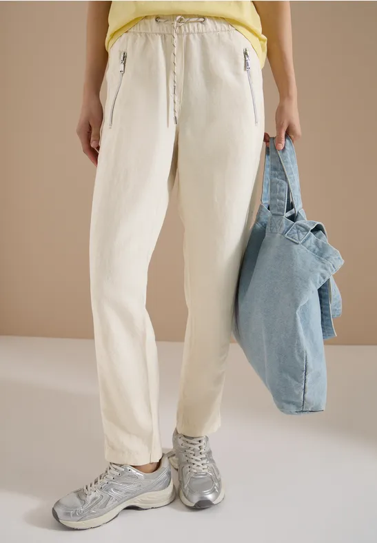 Locker Sitzende Leinenmix-Hose mit Schmalem Bein