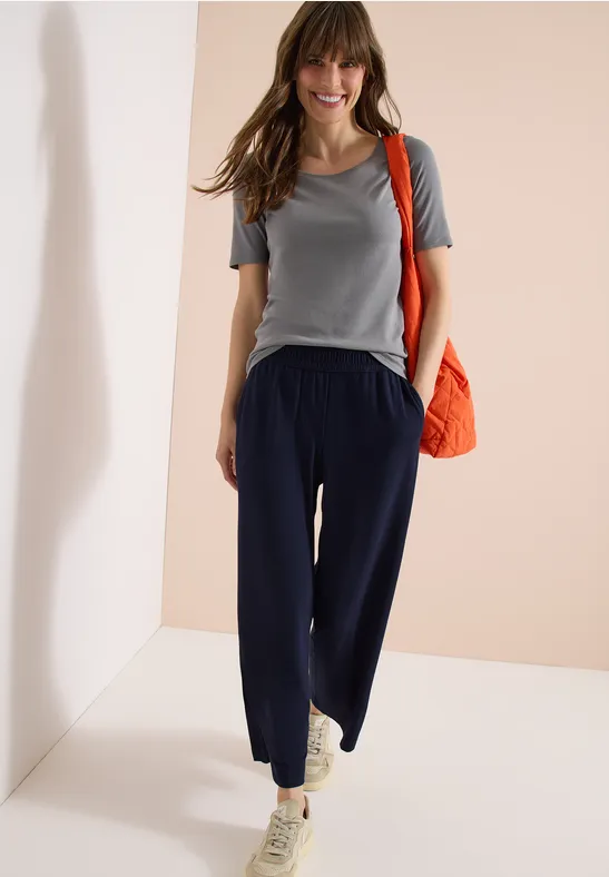 High-Waist Jerseyhose mit weitem Bein