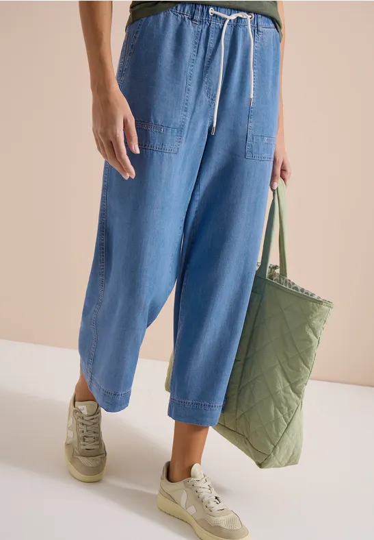 Hoch taillierte Wide-Leg Lyocell-Hose