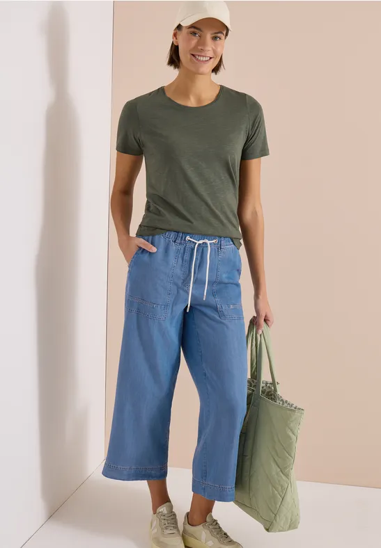Hoch taillierte Wide-Leg Lyocell-Hose