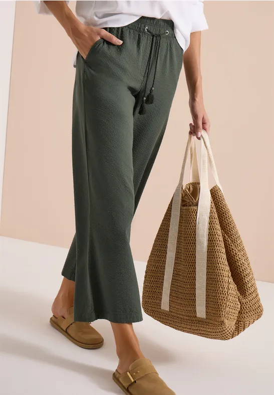 Wide-Leg-Hose aus Seersucker