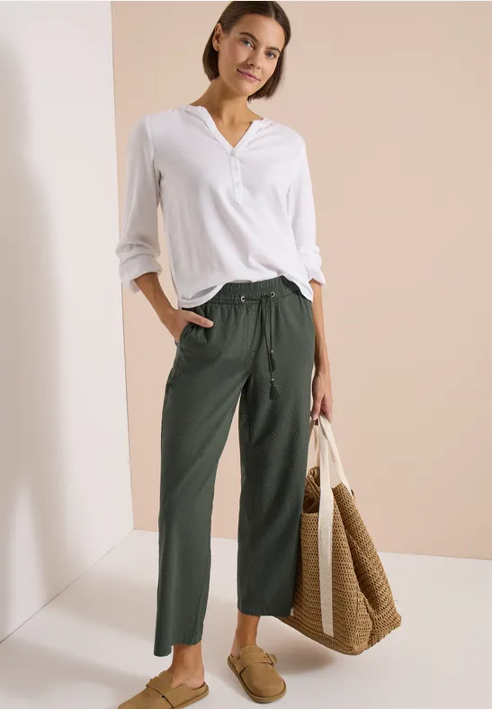 Wide-Leg-Hose aus Seersucker