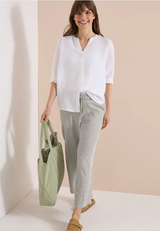 Gestreifte Wide-Leg-Hose aus Seersucker