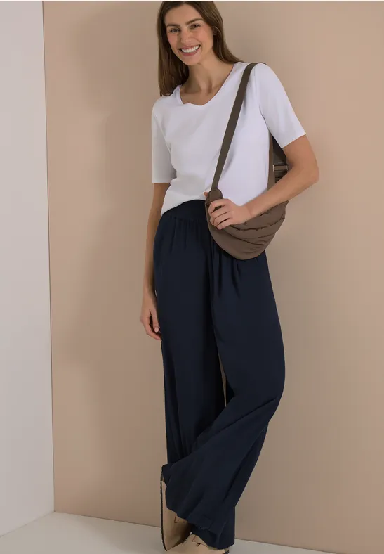 High-Waist Wide-Leg Crepe-Hose