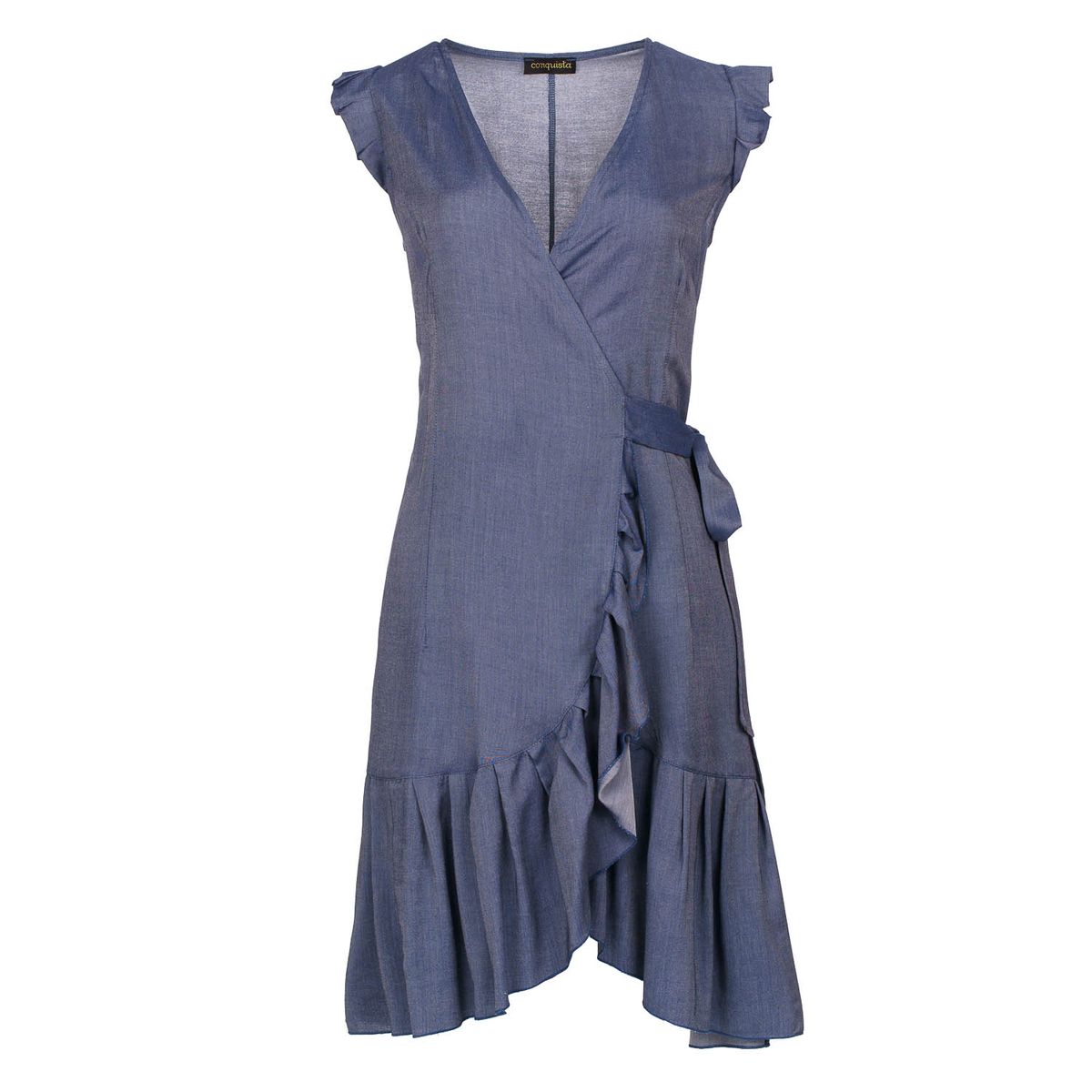Wickelkleid im Denim-Stil mit Volants