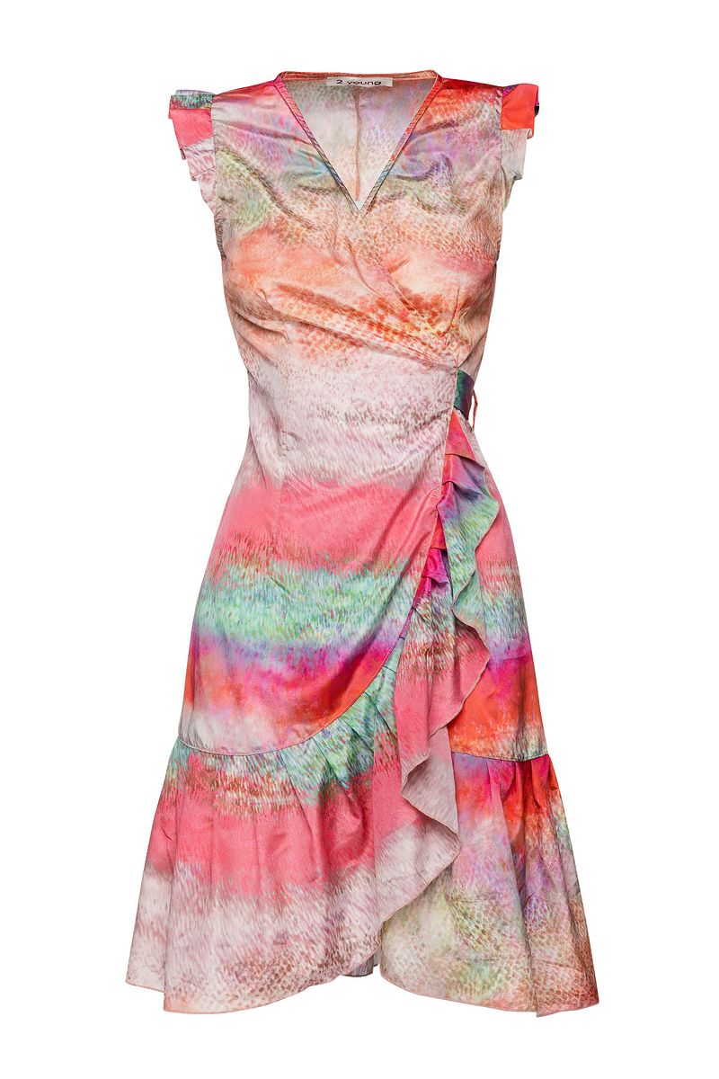 Satin-Wickelkleid mit Volants