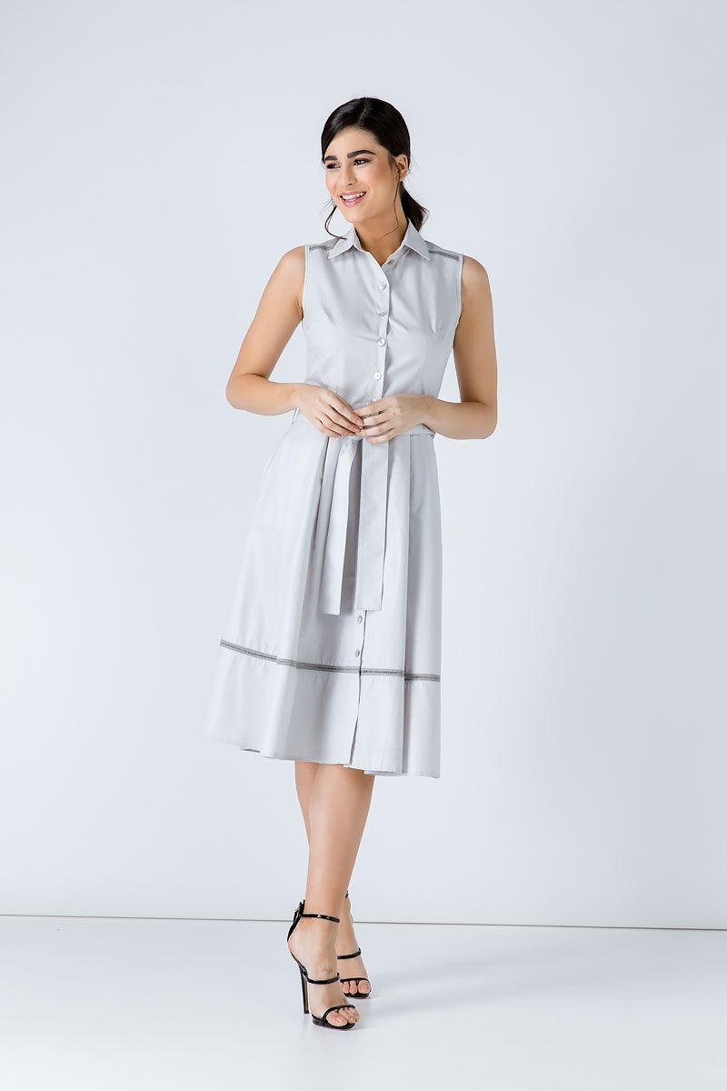 Ärmelloses Hemdblusenkleid mit Gürtel